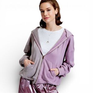 EASEL Color Block Zip Up Hoodie with a Convertible Zip Hood in Lavender and Grey